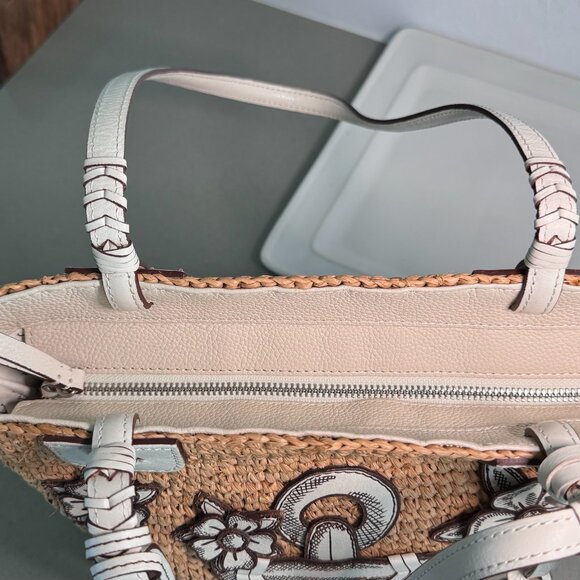 Brighton Dockside Nautical Anchor Floral Leather Raffia Tote